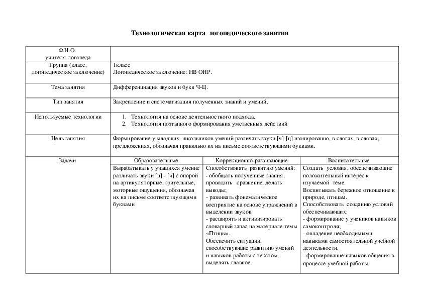 Конспект логопедического занятия в подготовительной группе