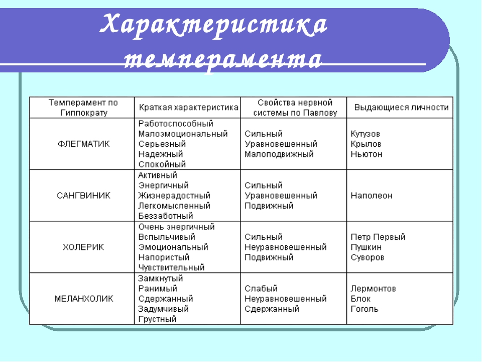 Типы темперамента: какие бывают, особенности, в чем отличия